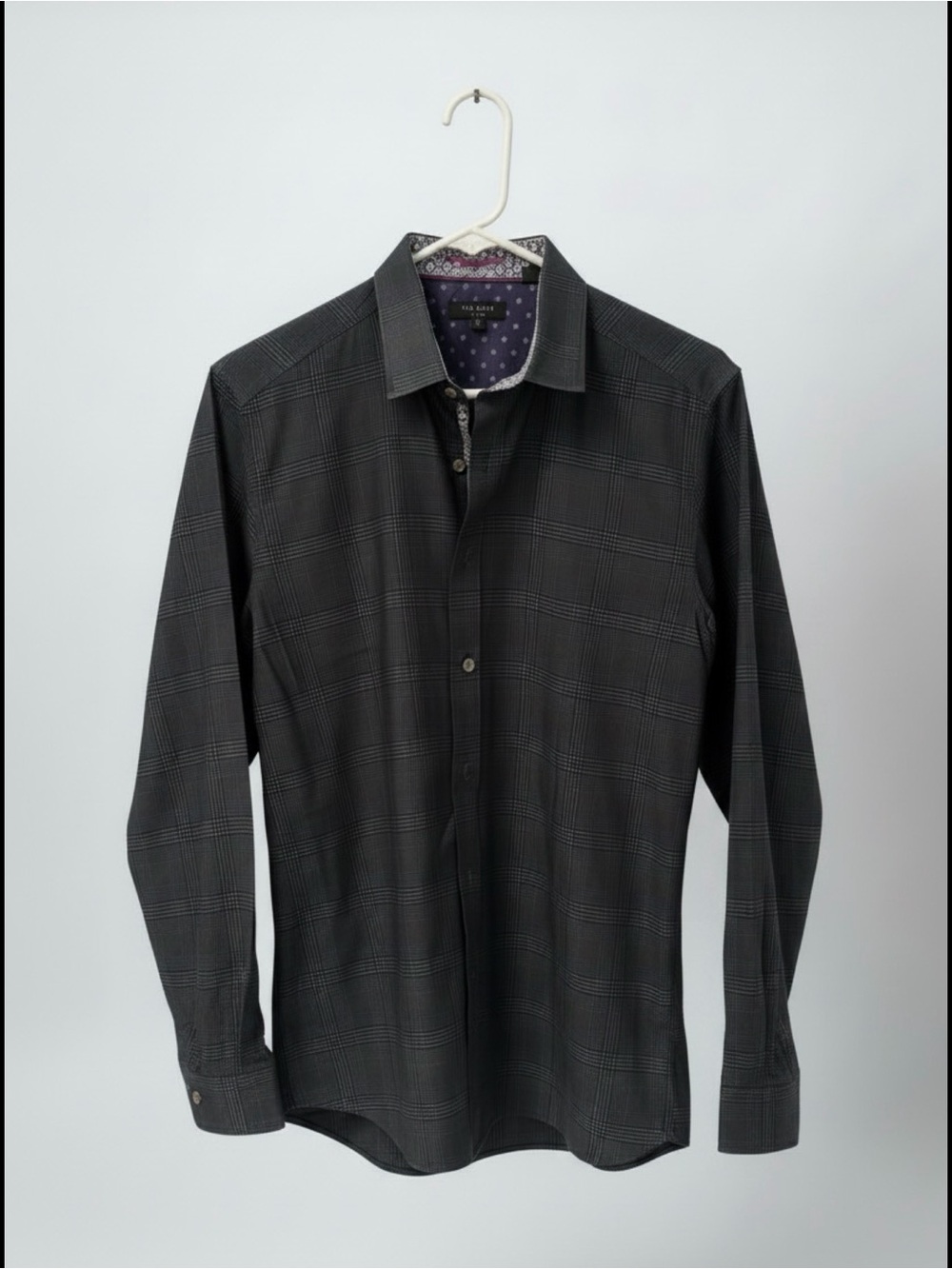 Ted Baker Black Windowpane Dress Shirt with Contrast Trim